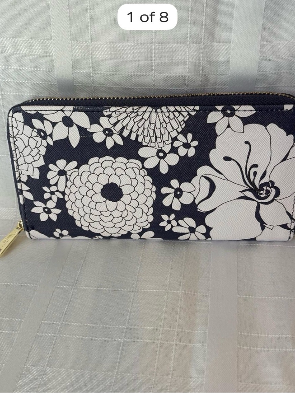 Trina Turk Floral Zip Around Wallet - Navy & White